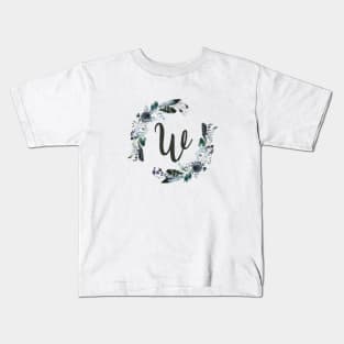 Floral Monogram W Dark Bohemian Flora Kids T-Shirt